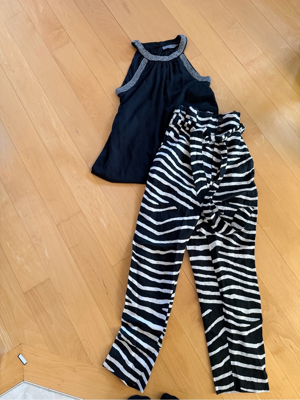 Black Halter Top with Zebra Print Pants set
